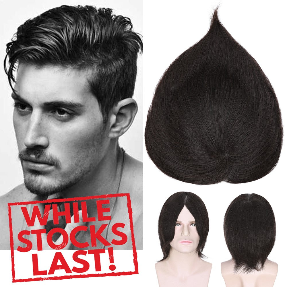 Men's Human Hair Toupee V Loop Hair Replacement System - Natural Look
