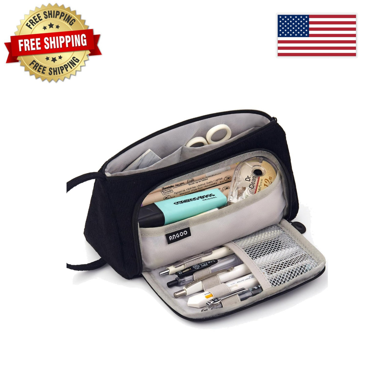 Large Capacity Corduroy Pencil Case - Stylish Organization for Pens & Essentials