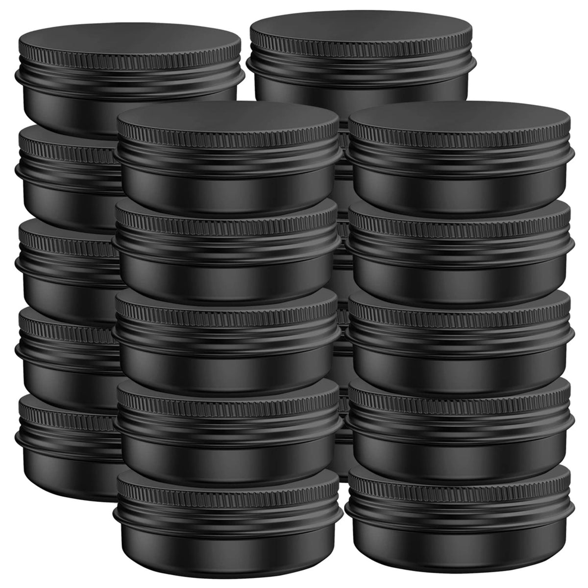 20 Pack 2 Ounce Aluminum Cosmetic Jars with Black Screw Lids - Travel Containers