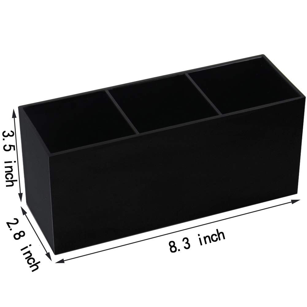 Makeup Brush Holder Organizer with 3 Slots, Black Storage Container