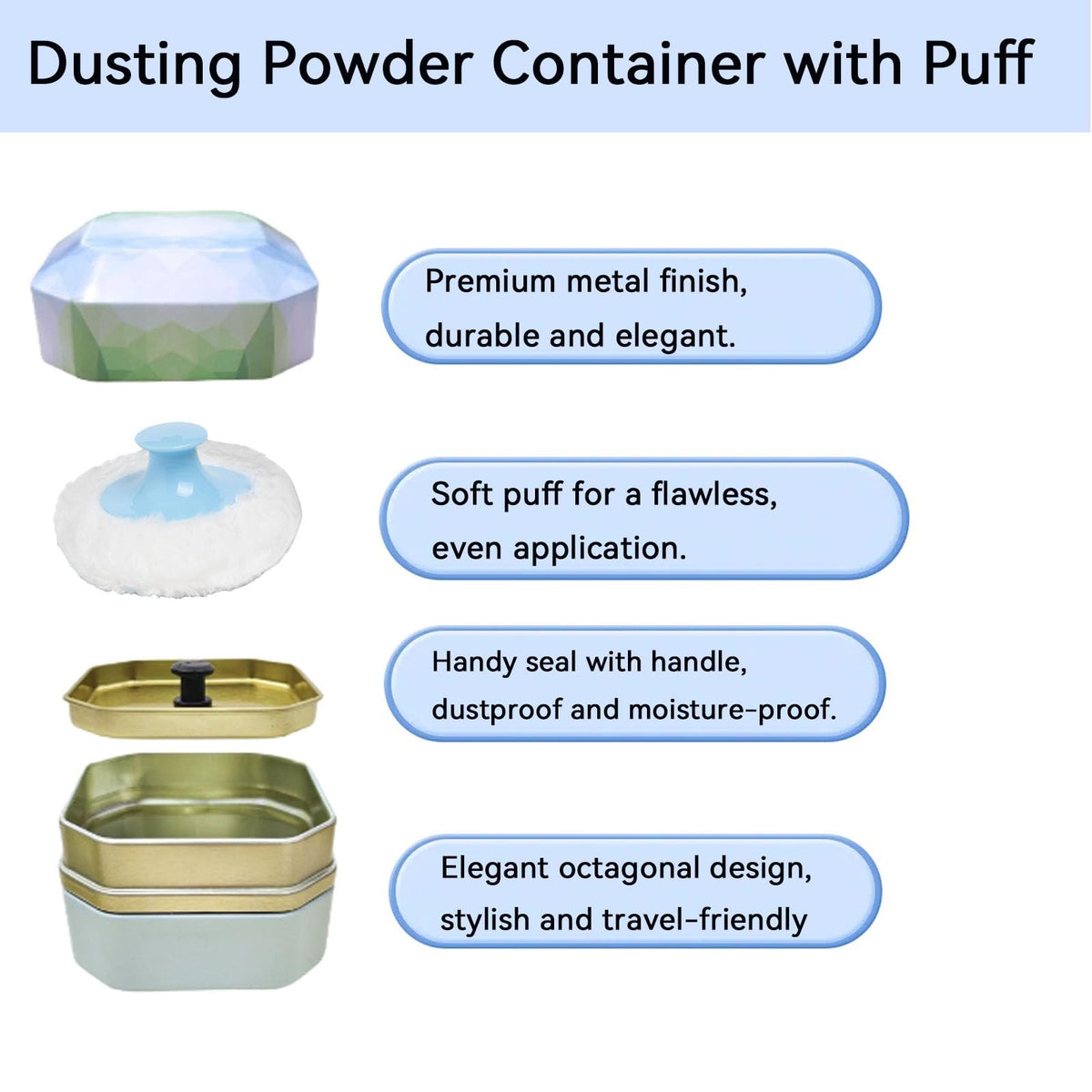 Portable Body Powder Puff and Container - 3.35 Inch Dusting Powder Jar for Women