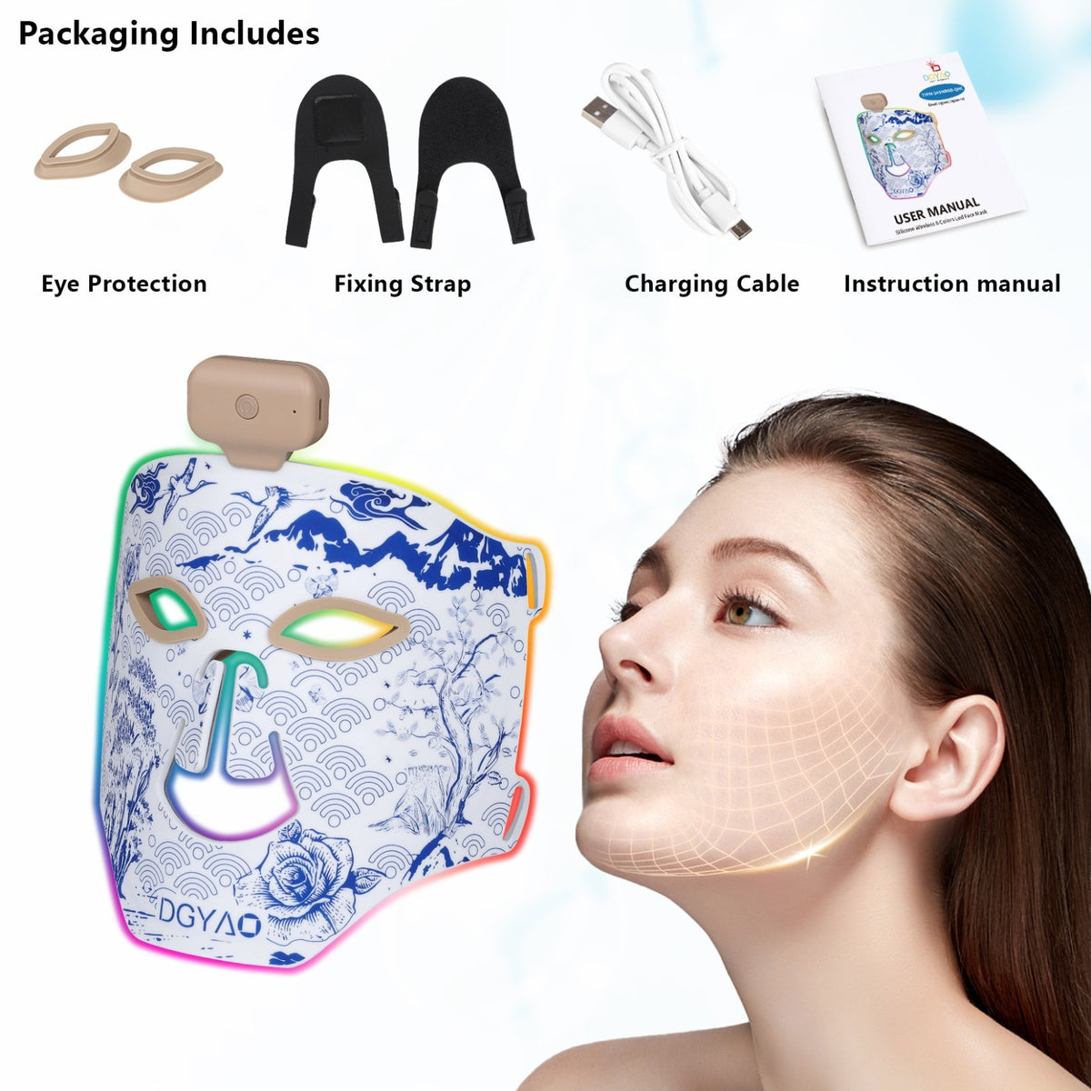 8-Color LED Red Light Therapy Face Mask, Cordless