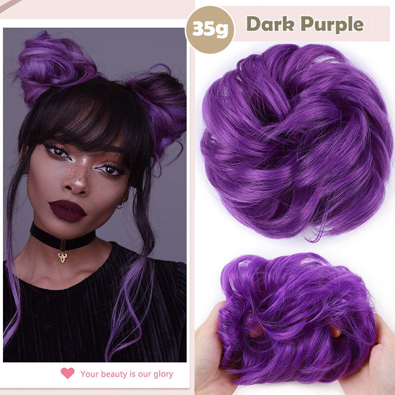 Natural Human Hair Messy Bun Ponytail Extensions with Curly Scrunchie Updo