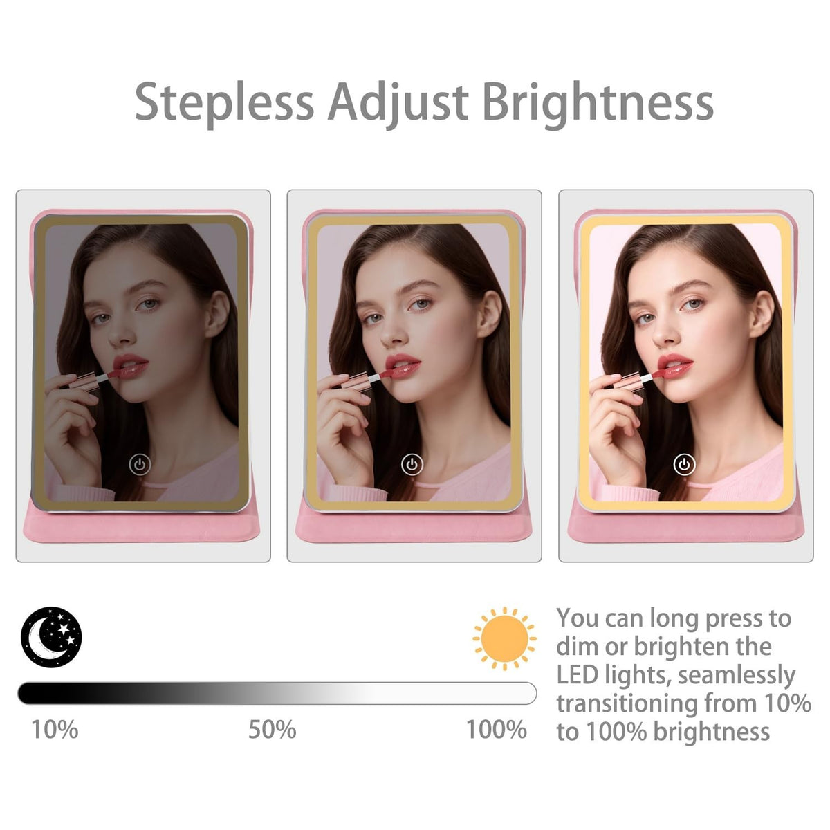 Travel Mirror with LED Lights, Dimmable & Rechargeable, Pink