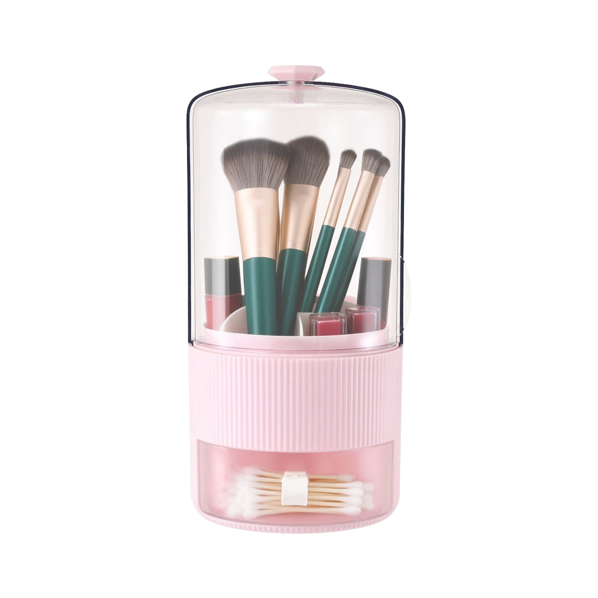 Pink Makeup Brush Organizer with Cover - Cosmetic Brush Storage Box