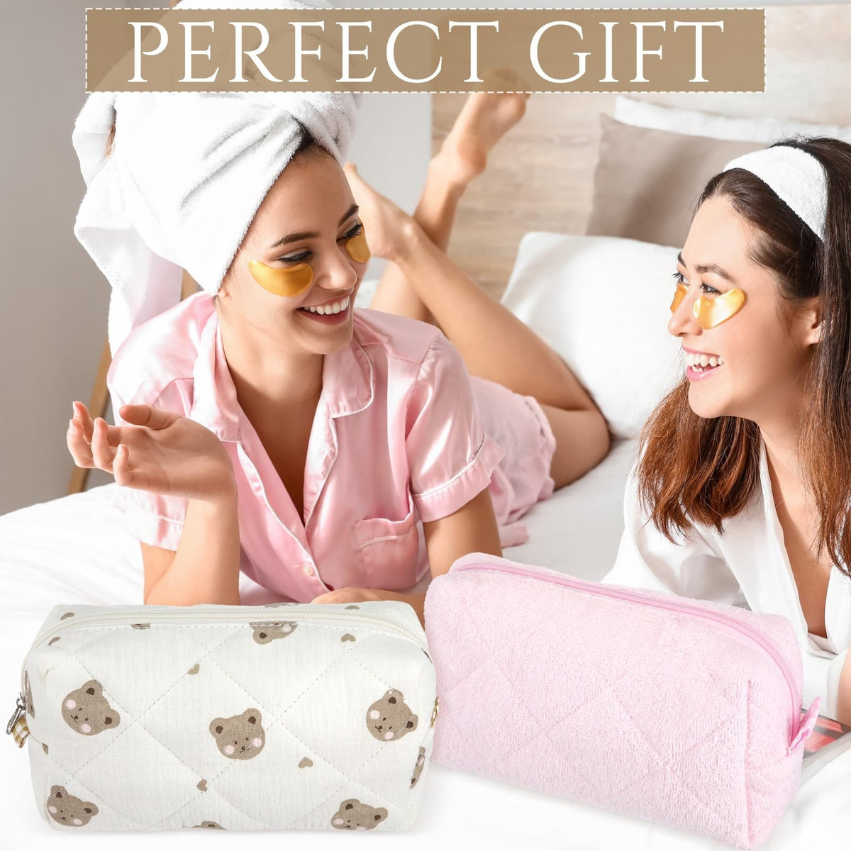Quilted Cotton Makeup Bags Set - 10 Pcs Floral Cosmetic Pouches for Women & Bridesmaids