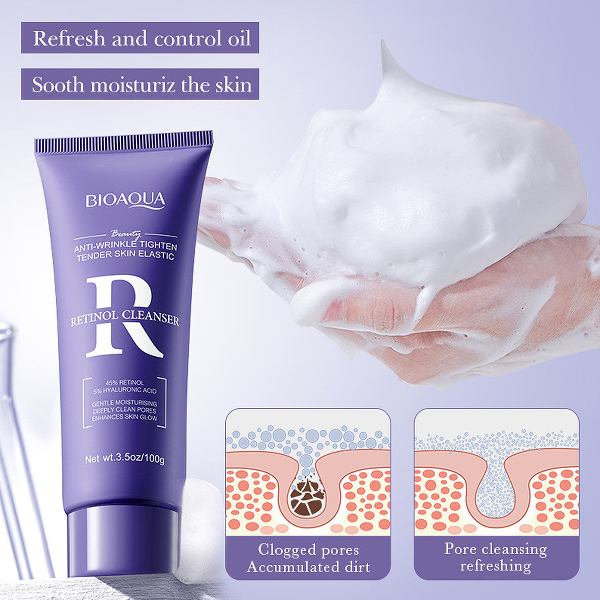 Retinol Facial Cleanser with Hyaluronic Acid - 100g Anti-Aging Skin Care