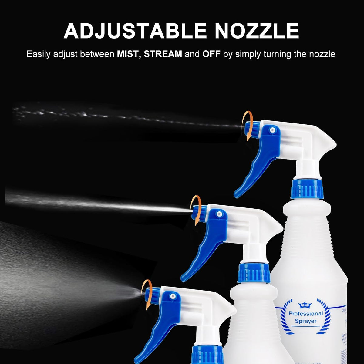 All-Purpose 24 Oz Plastic Spray Bottles - Chemical Resistant Leak-Proof Mister Set