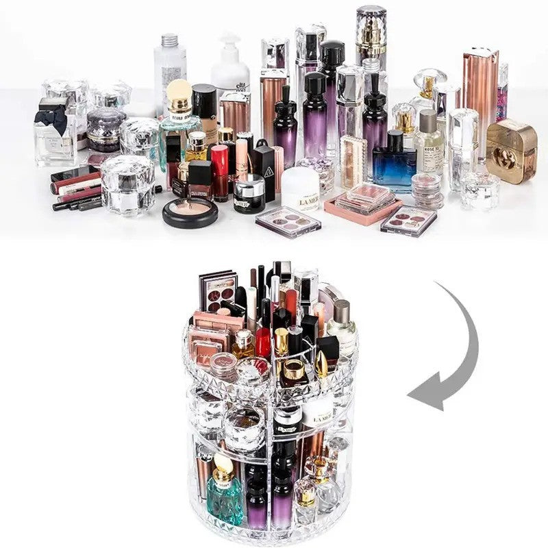 Adjustable Rotating Makeup Organizer - Clear Acrylic Cosmetic Storage Stand