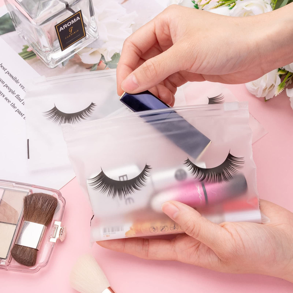 100PCS Waterproof Clear Makeup Bags with Zipper for Cosmetics & Travel