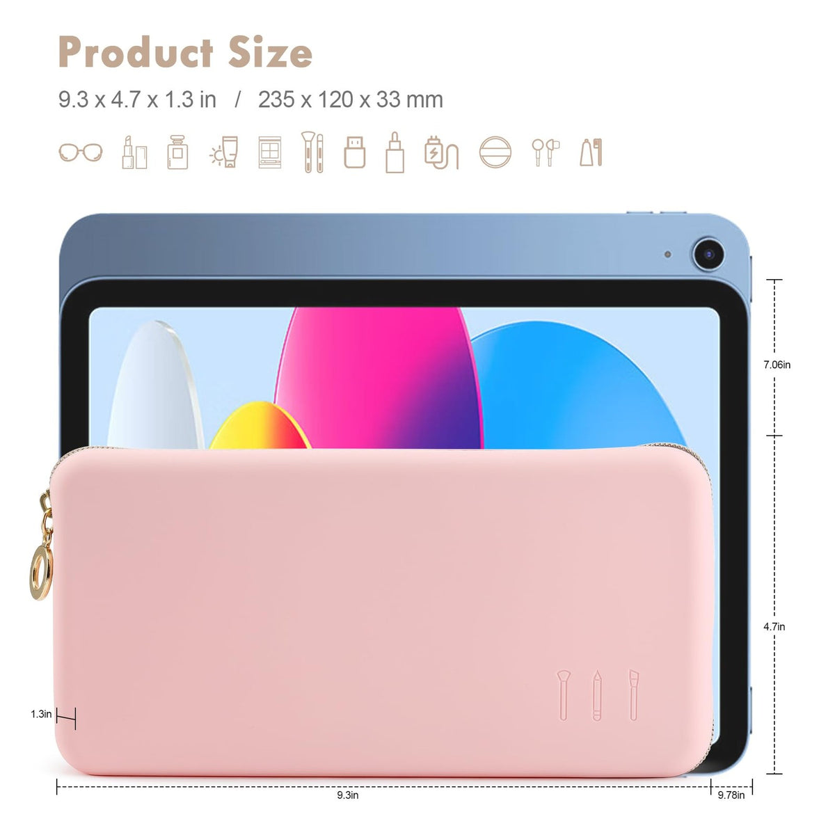 Large Silicone Makeup Brush Bag with Zipper - Travel Cosmetic Pouch, Pink