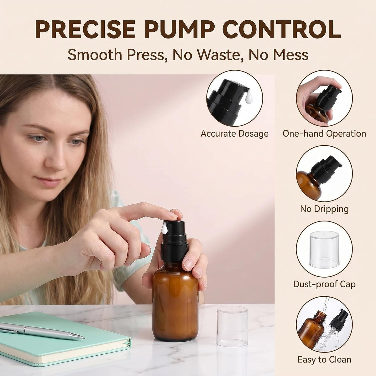 3 Pack 60ml Amber Plastic Travel Lotion Bottles with Pump Dispenser