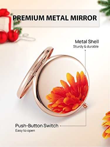 Portable Makeup Mirror 1x/2x Magnification Compact for Handbag Travel