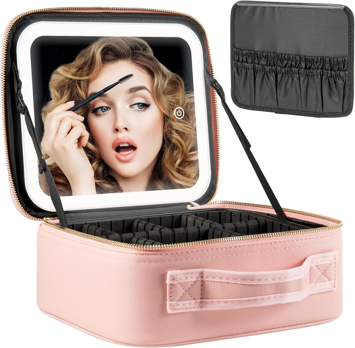 Travel Makeup Case with LED Light Mirror and Adjustable Brightness