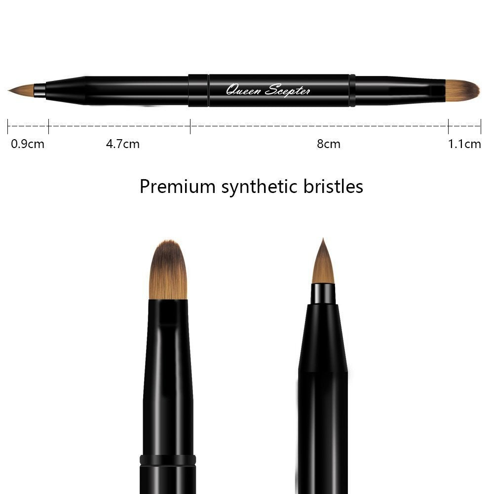 Retractable Lip Brush Dual End Makeup Tool - Portable Black Cosmetic Brush
