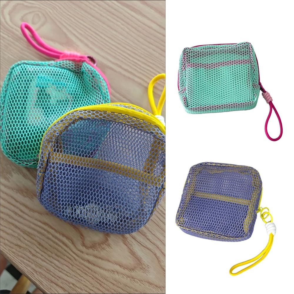 2 Pack Mesh Cosmetic Bags Small Travel Organizer with Detachable Handles - Green & Purple