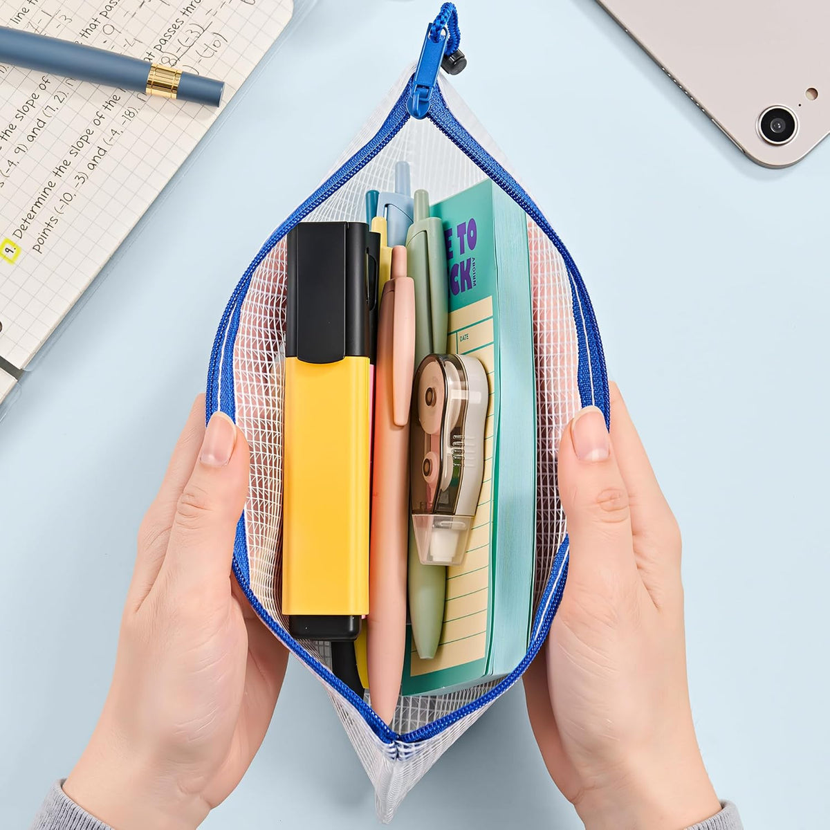 Waterproof Mesh Zipper Pouch Bags for School Travel and Cosmetics - 24 Pack