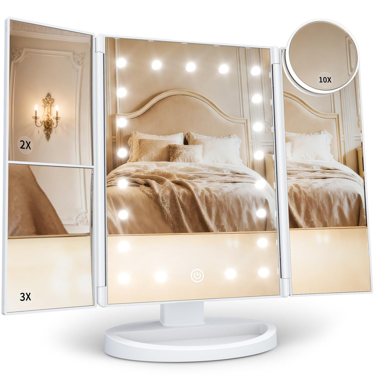 Magnifying Vanity Mirror with Lights 2X 3X 10X Trifold Makeup Mirror Portable LED