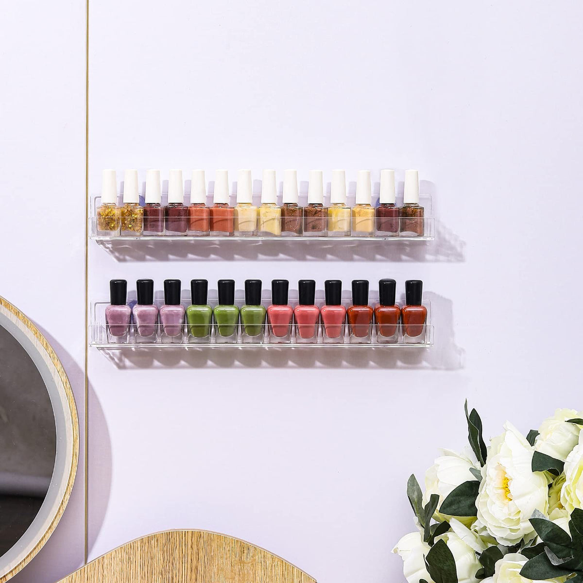 15 Inch Wall Mount Nail Polish Rack Holds 48 Bottles Acrylic Salon Organizer