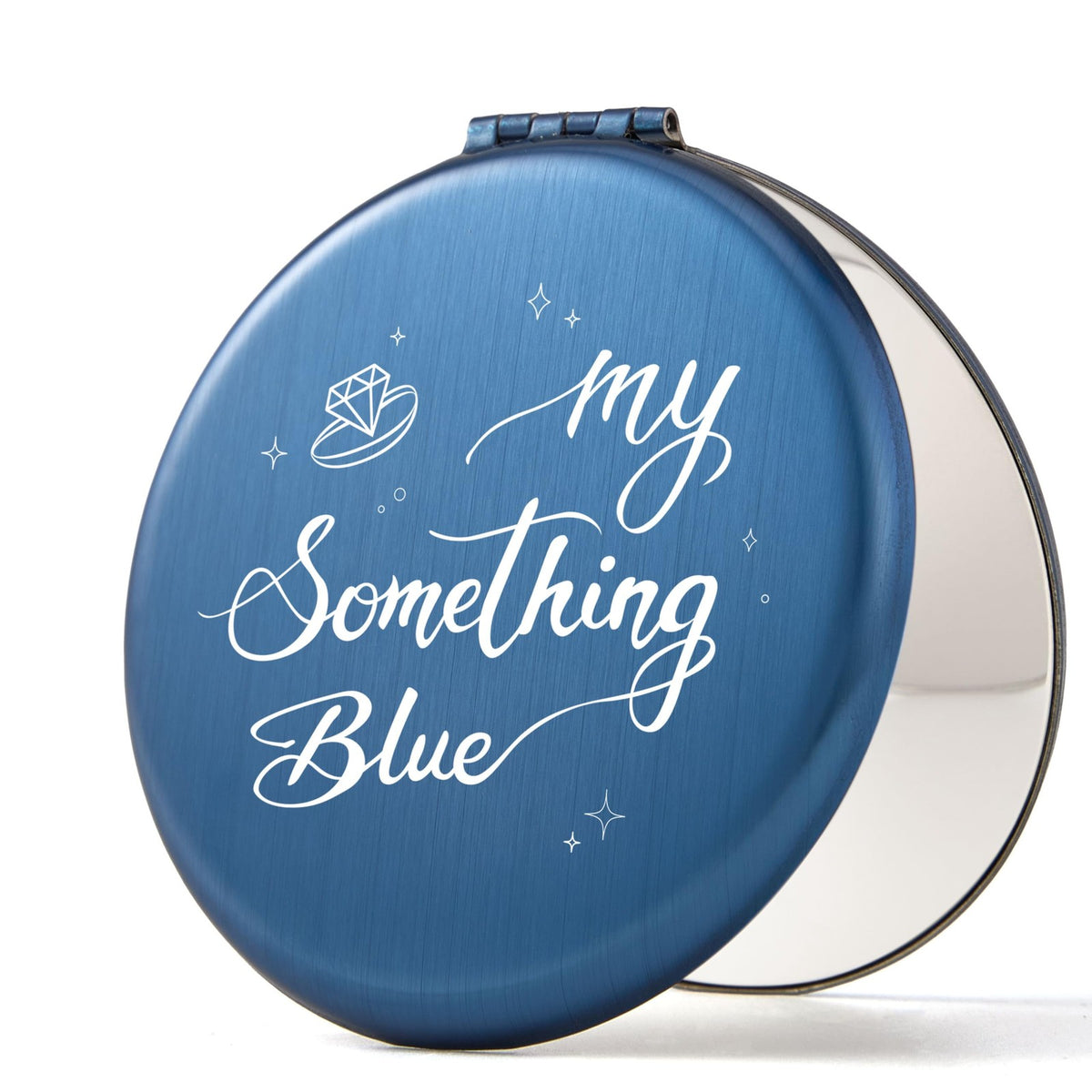Bridal Blue Compact Makeup Mirror with Ring Design - Wedding & Bridal Gift