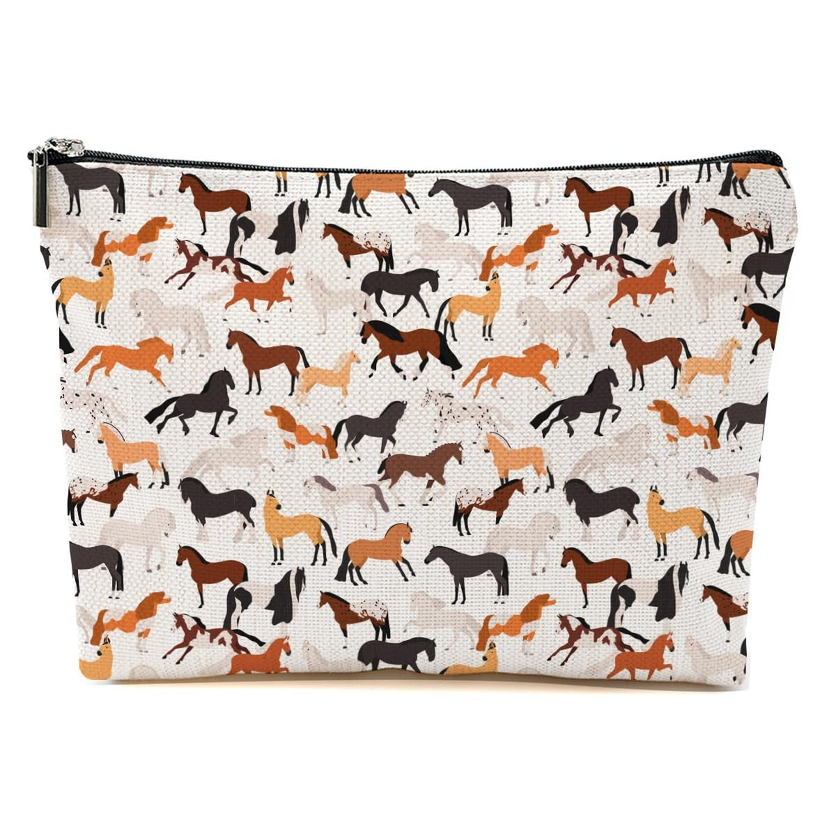 Blue Leaves Waterproof Horse Makeup Bag with Animal Print - Travel Cosmetic Organizer
