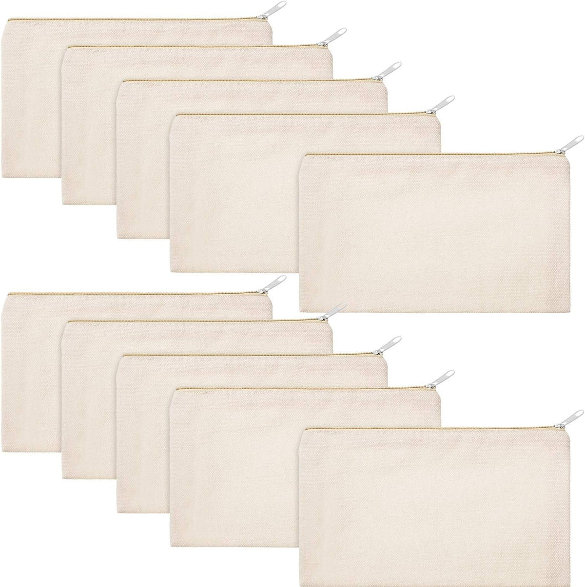 10 Pack DIY Canvas Cosmetic Bags - Blank Makeup Pouches for Customization