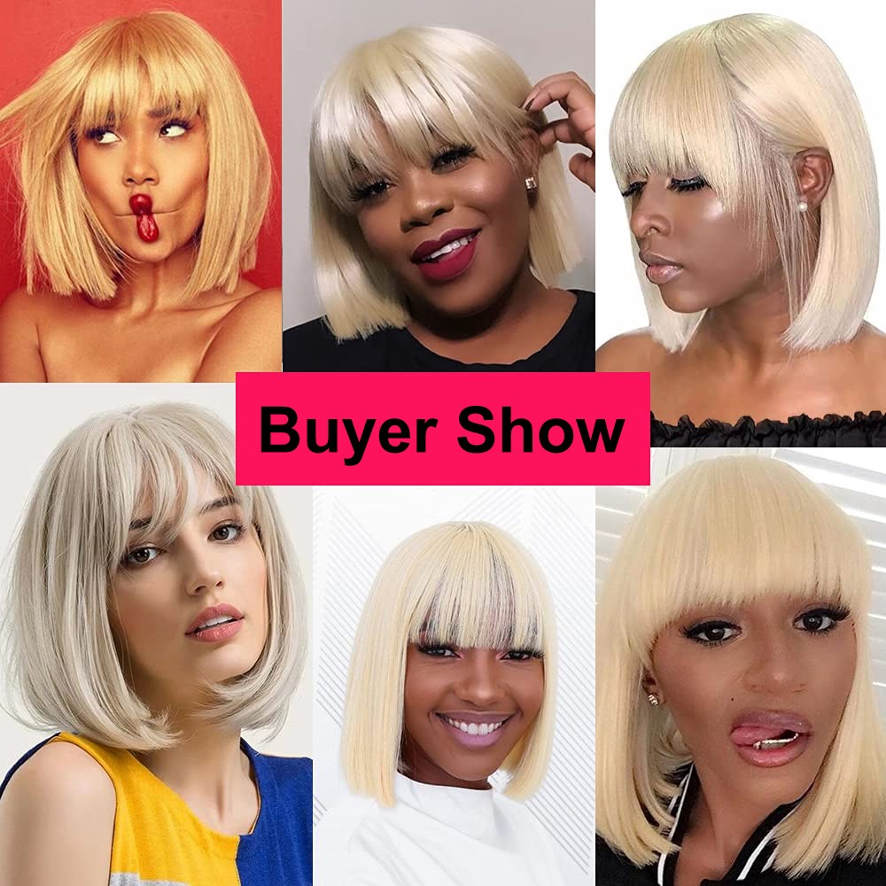 Blonde Heat-Resistant Synthetic Cosplay Wig with Bangs - Bob Straight Style