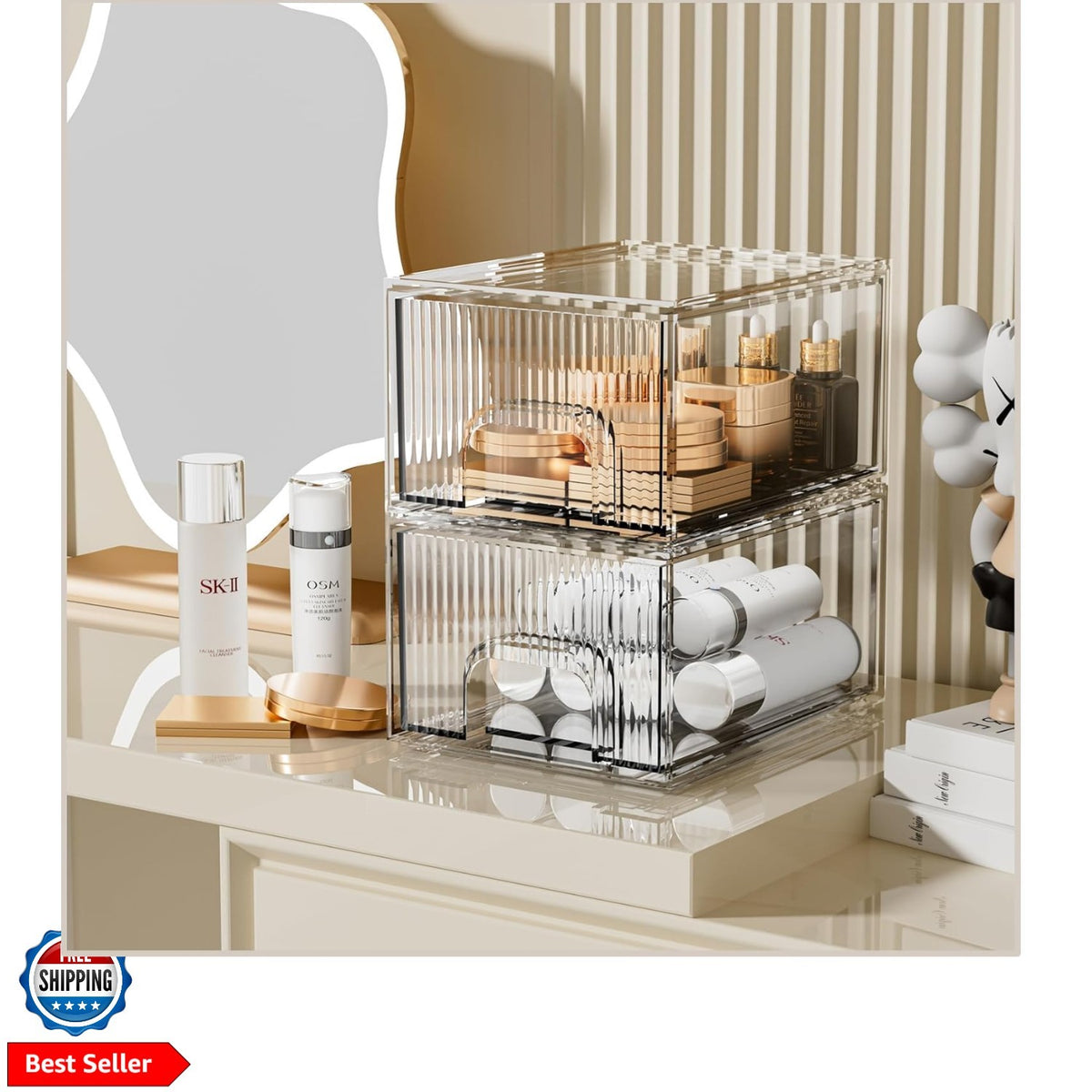 2 Pack Clear Stackable Cosmetic Organizer — Acrylic Drawer Storage