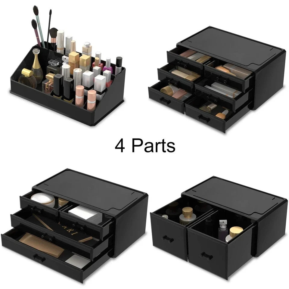 Makeup Organizer with 12 Drawers - Black Cosmetic Storage Box