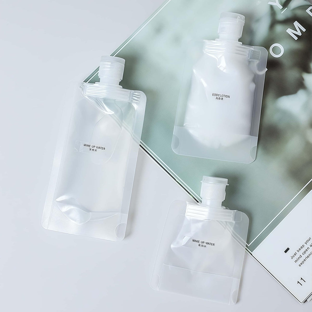 Travel Toiletry Containers Set - Refillable 100ML Stand Up Pouchs for Liquids