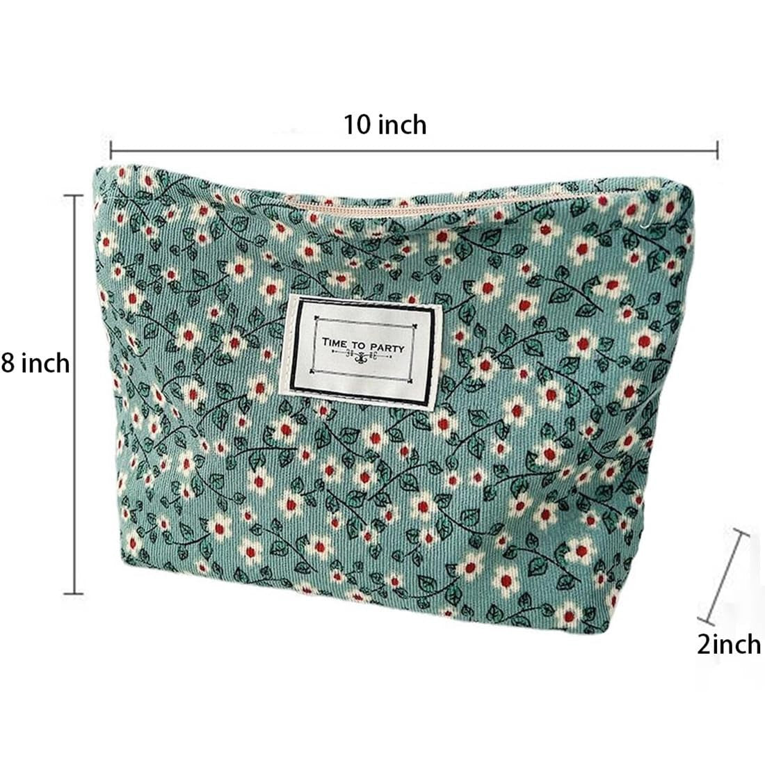 Large Capacity Canvas Makeup Bag - Green Floral Travel Organizer