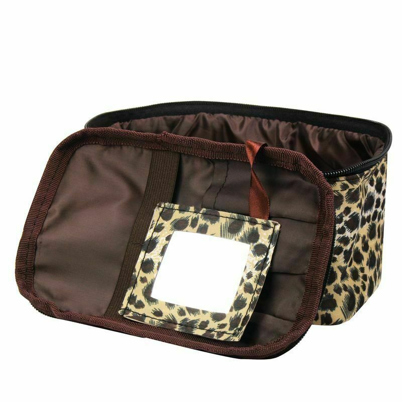 Small Cosmetic Bag with Mirror and Brush Holder - Travel Makeup Organizer