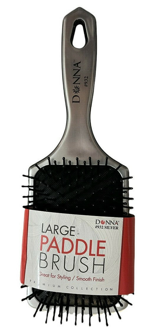 Large Metallic Silver Paddle Hair Brush - Donna Collection