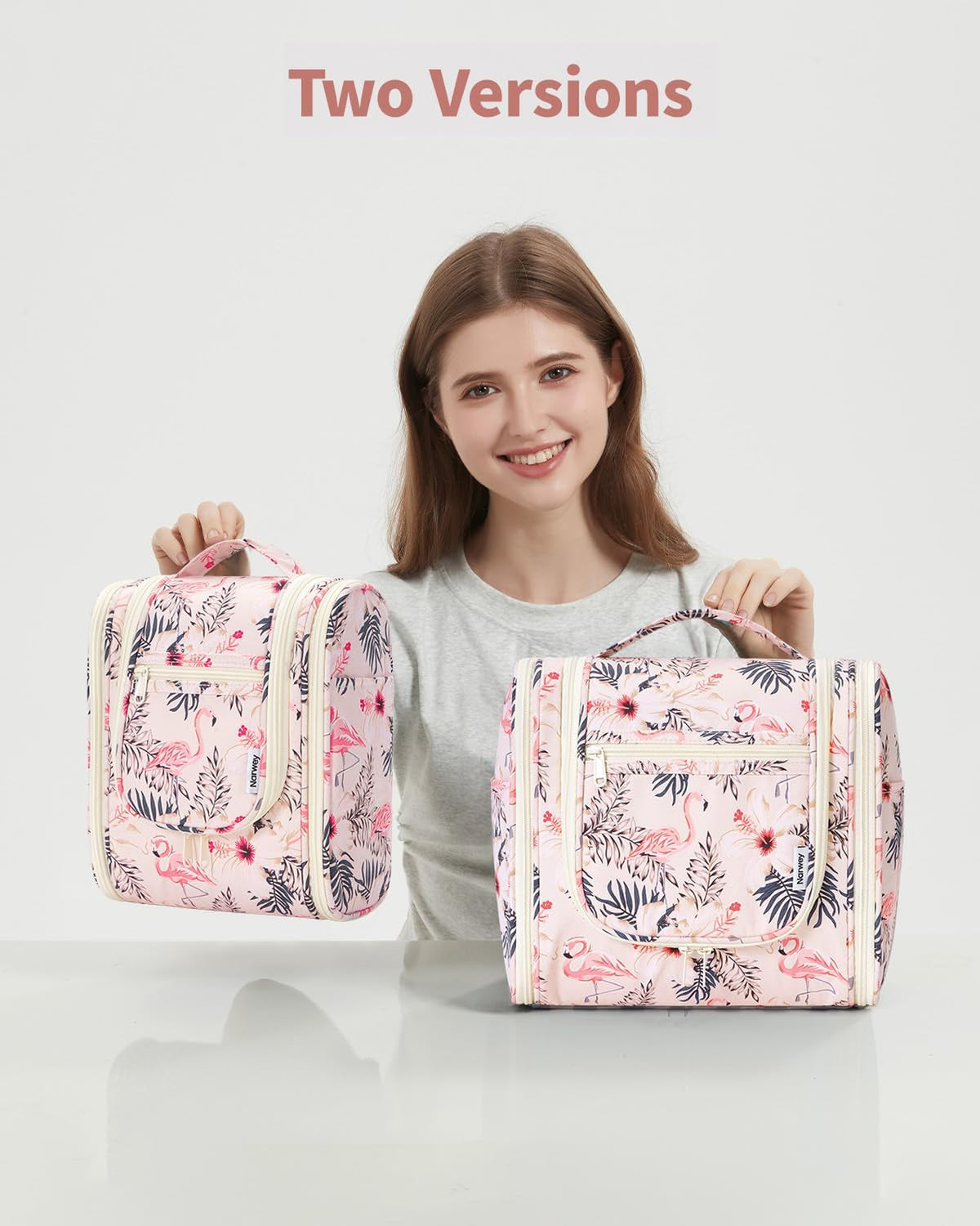 Travel Toiletry Bag Women Small Organizer with Hook Beige Bird Medium