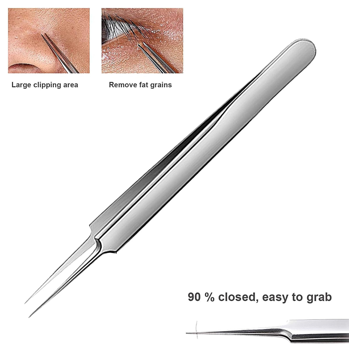 Blackhead Tweezers Set - 3 Stainless Steel Comedone Extractors for Acne & Pores