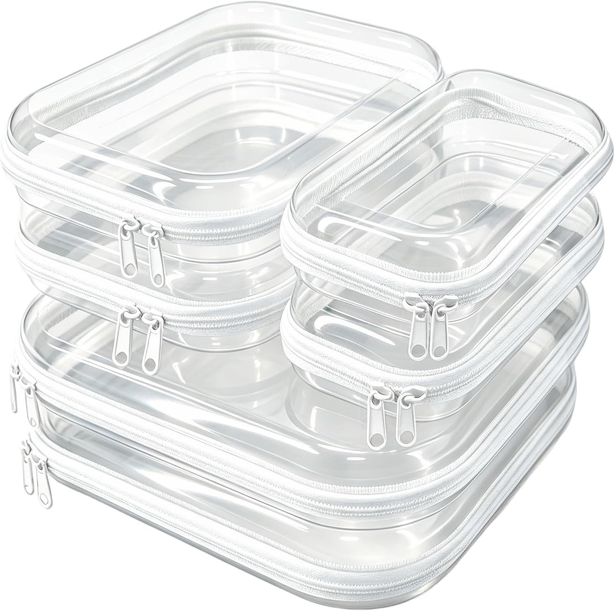 6 Pack Clear Hard Shell Zipper Organizer Cases for Travel & Makeup