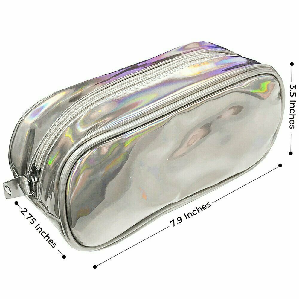 Holographic Pencil Case Pouch - Zippered Cosmetic Bag, 7.5 x 3 x 4 in