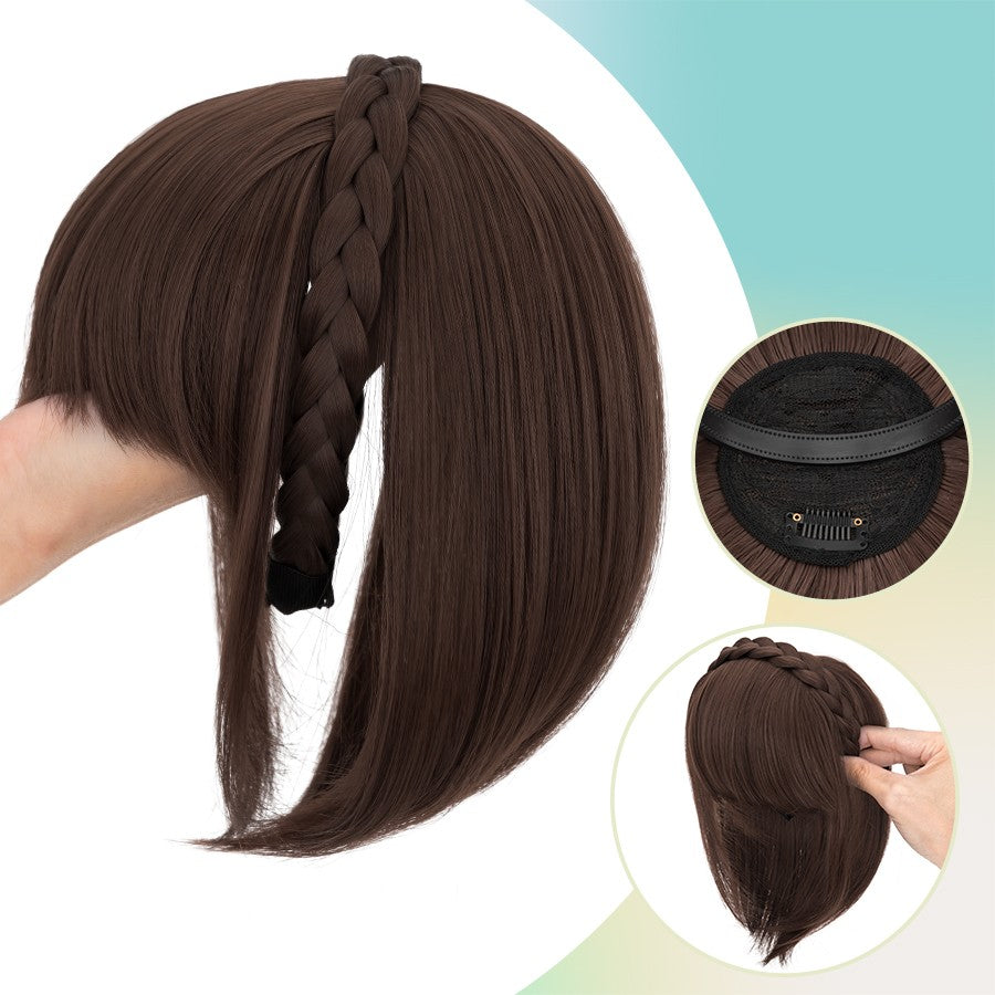 Women Braid Headband Topper with Bangs - Instant Hair Fringes & Hairbands