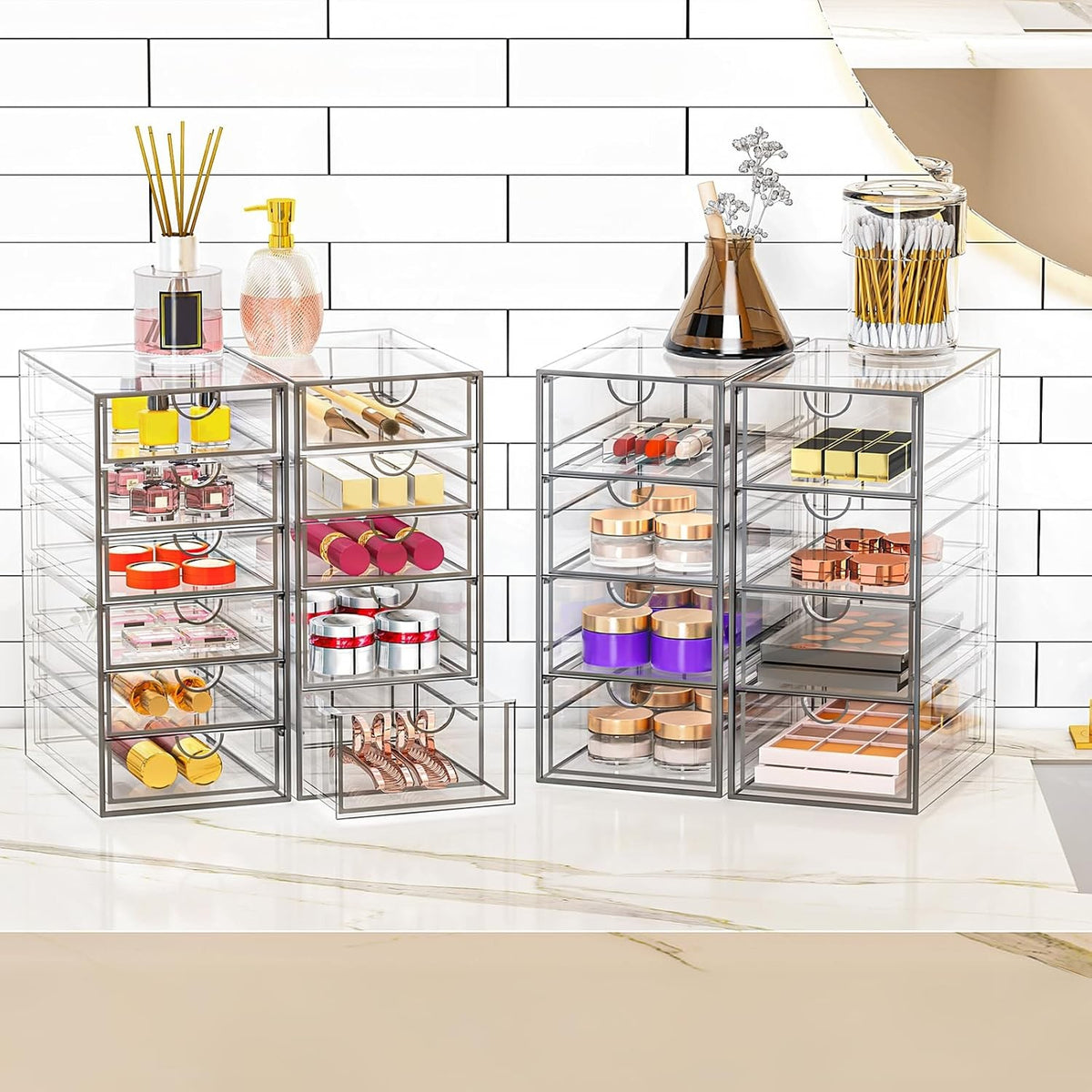 Acrylic Makeup Organizer with 19 Drawers, Multi-Use Storage Bin Set