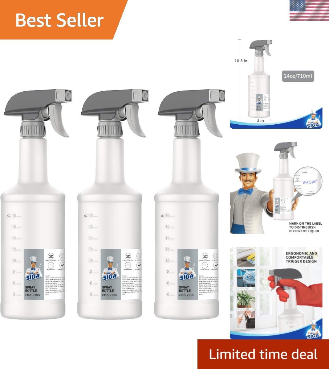 24 oz Leak-Proof Spray Bottles Set for Cleaning & Household Use