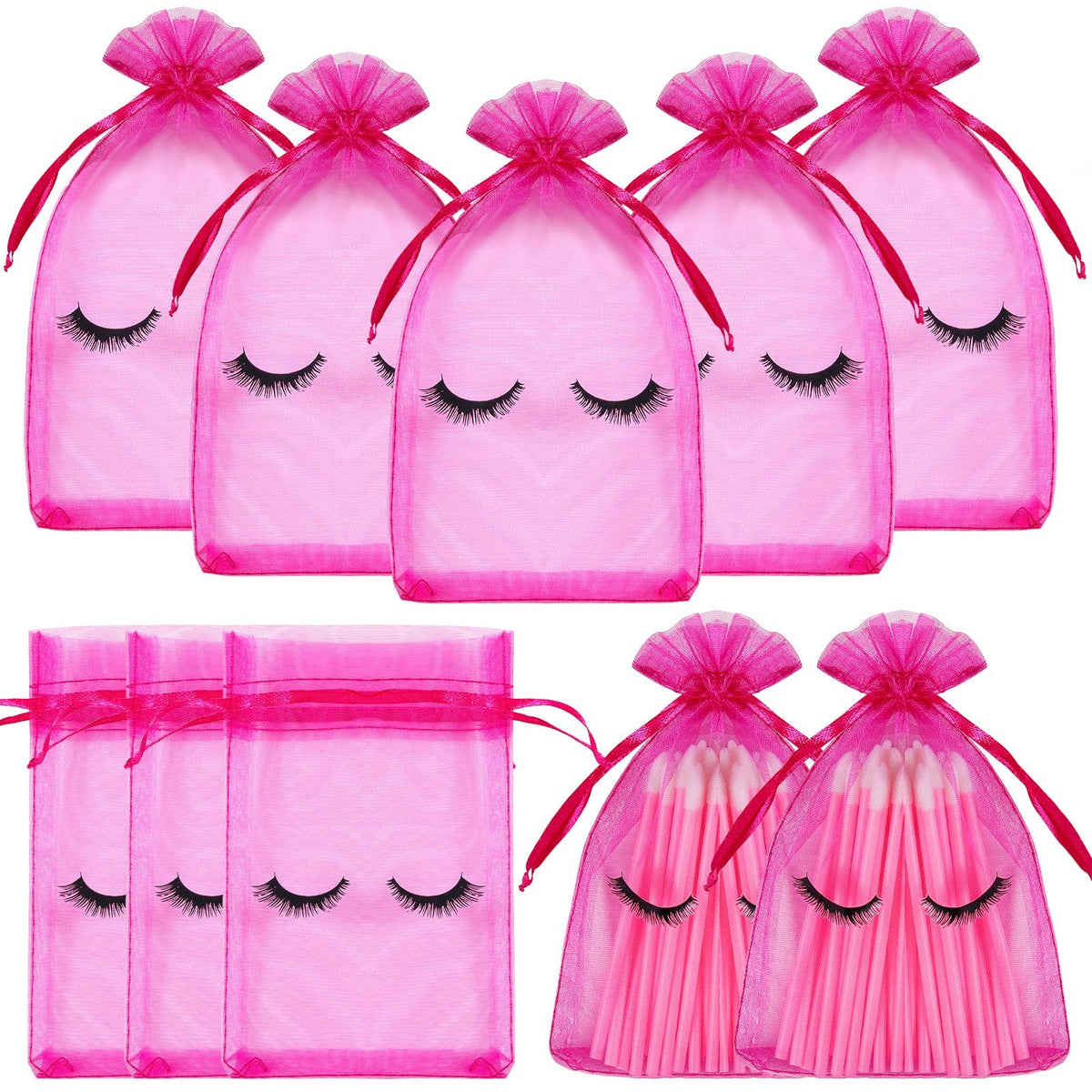Eyelash Aftercare Bags 100 Pcs Organza 4 x 6 Inches Pink Storage Pouches