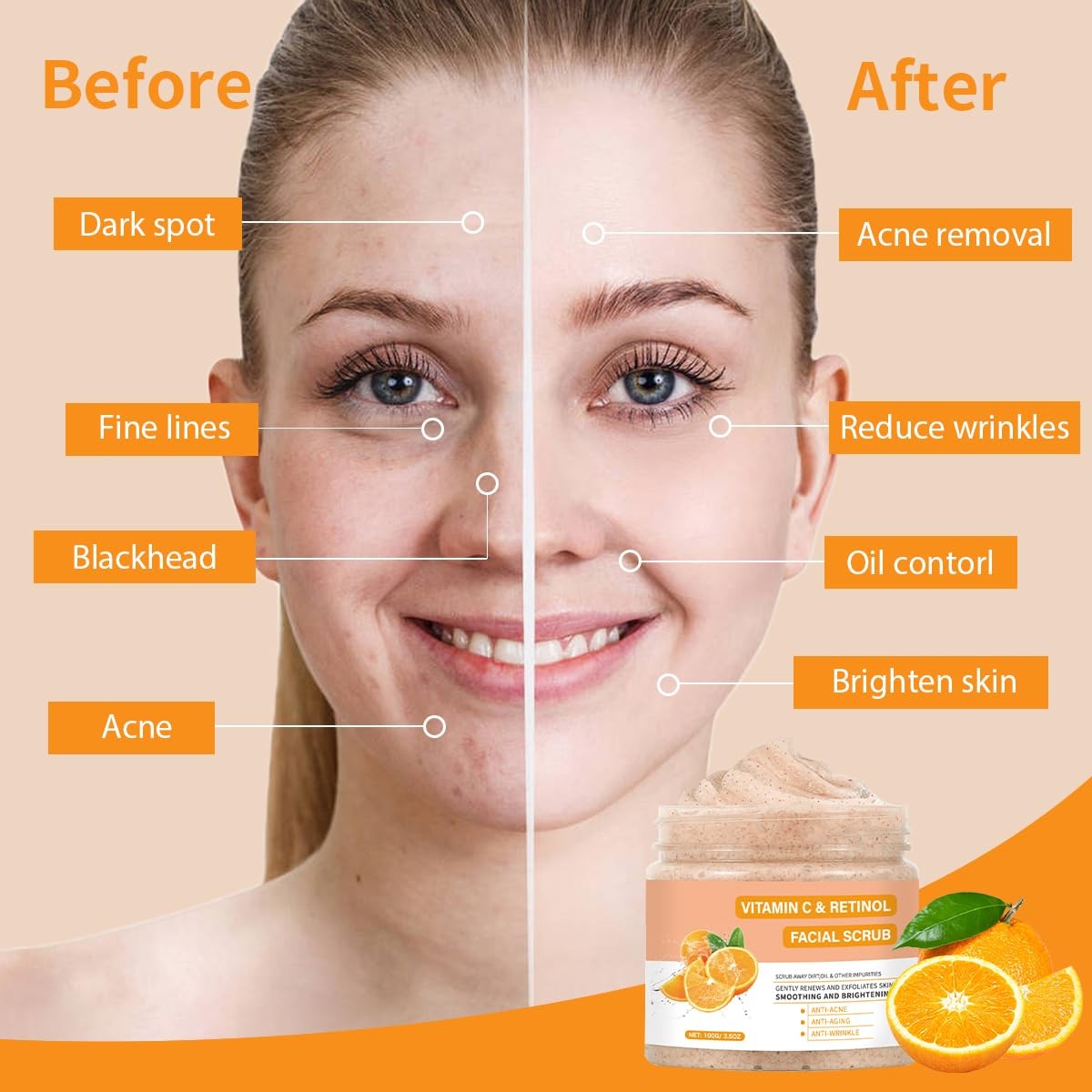 Vitamin C Face Scrub, Exfoliating Facial Wash with Retinol,