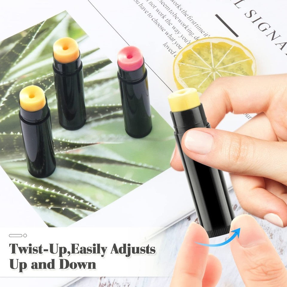 50 Empty Lip Balm Tubes with Tray - Black Plastic Chapstick Containers BPA-Free