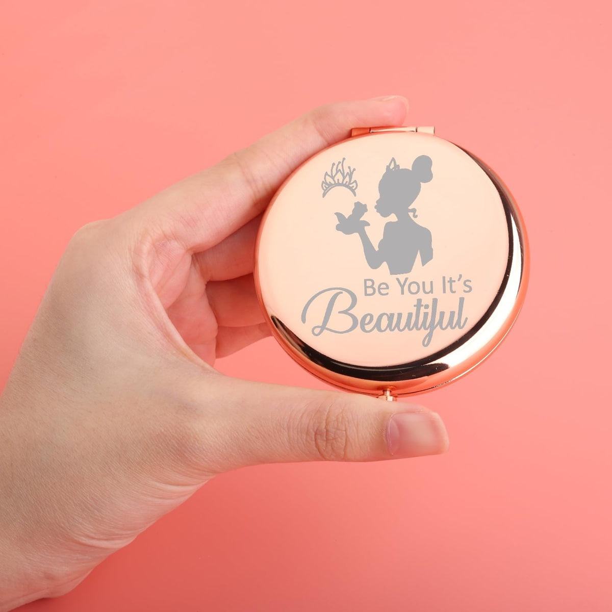 Princess The Frog Gift Compact Mirror - Be You Beautiful Rose Gold
