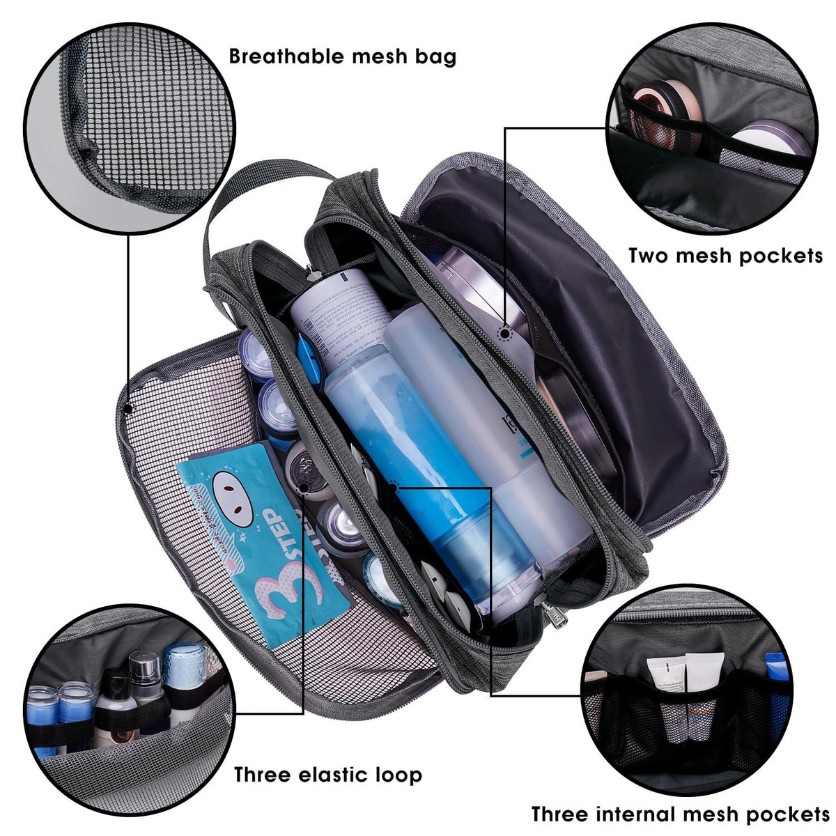 Water-Resistant Men’s Hanging Toiletry Bag with Multiple Compartments