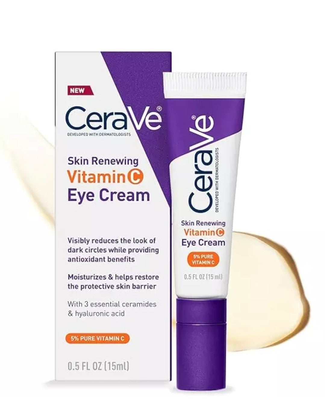 CeraVe Vitamin C Eye Cream for Dark Circles Puffiness 0.5oz - Skin Revitalizing