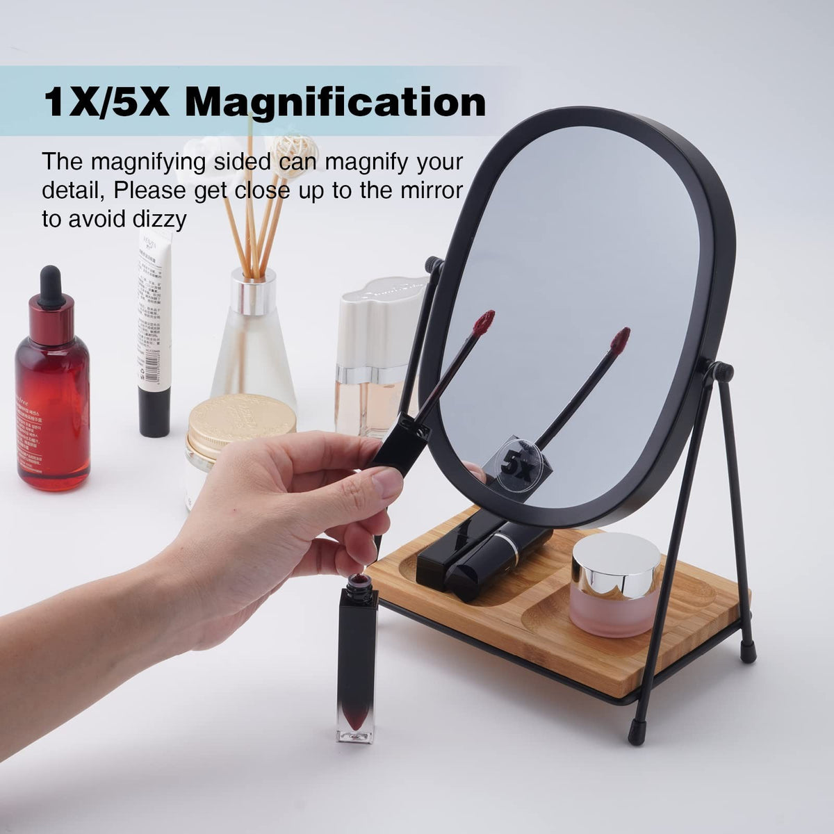 Tabletop 5X/1X Dual-Sided Magnifying Makeup Mirror with 360° Rotation Bronze