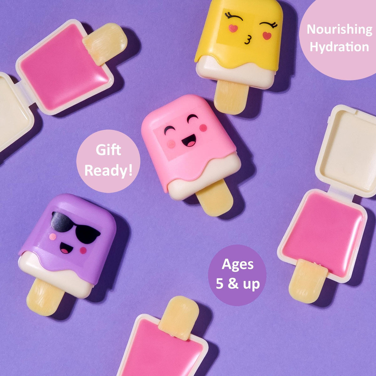 12-Piece Kids Lip Gloss Set - Novelty Popsicle-Shaped Lip Balms for Girls