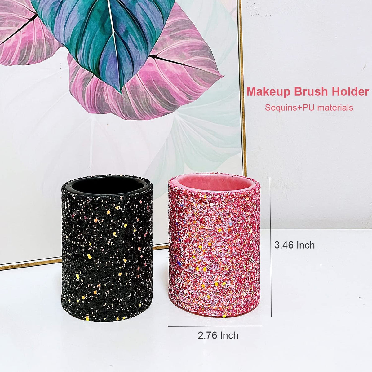 Bling Sequin Makeup Brush Holder - Pink Glitter Vanity Organizer
