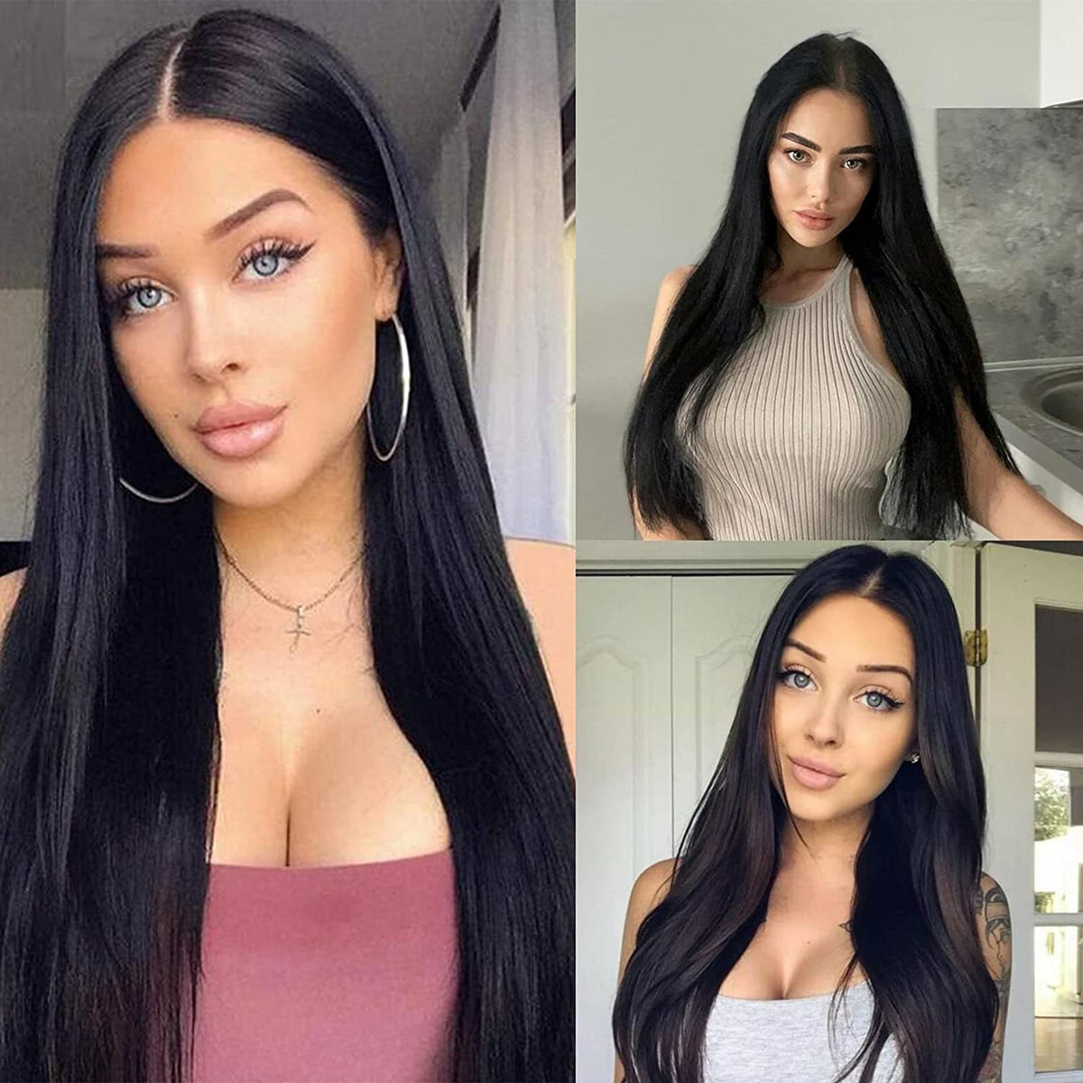Black Long Straight Lace Front Synthetic Wig for Women - Fashion Party Hair